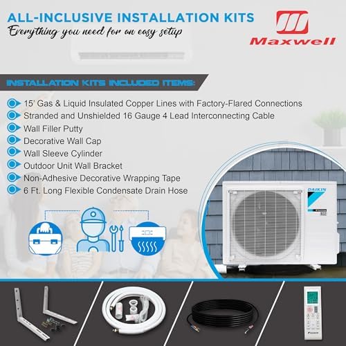 Daikin 24,000 Btu 21 SEER2 Oterra Series Ductless Mini-Split Wall Mount Heat Pump Air Conditioner - R32 w/Installation Kit, 1/2 Whip, 30A Disconnect, and Wall Bracket