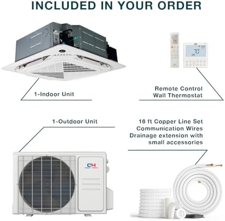 Cooper & Hunter 12,000 BTU Ceiling Cassette Ductless Mini Split Air Conditioner & Heat Pump – 21.1 SEER2 – Includes 25FT Installation Kit & Wall Thermostat – Cooling & Heating Inverter System