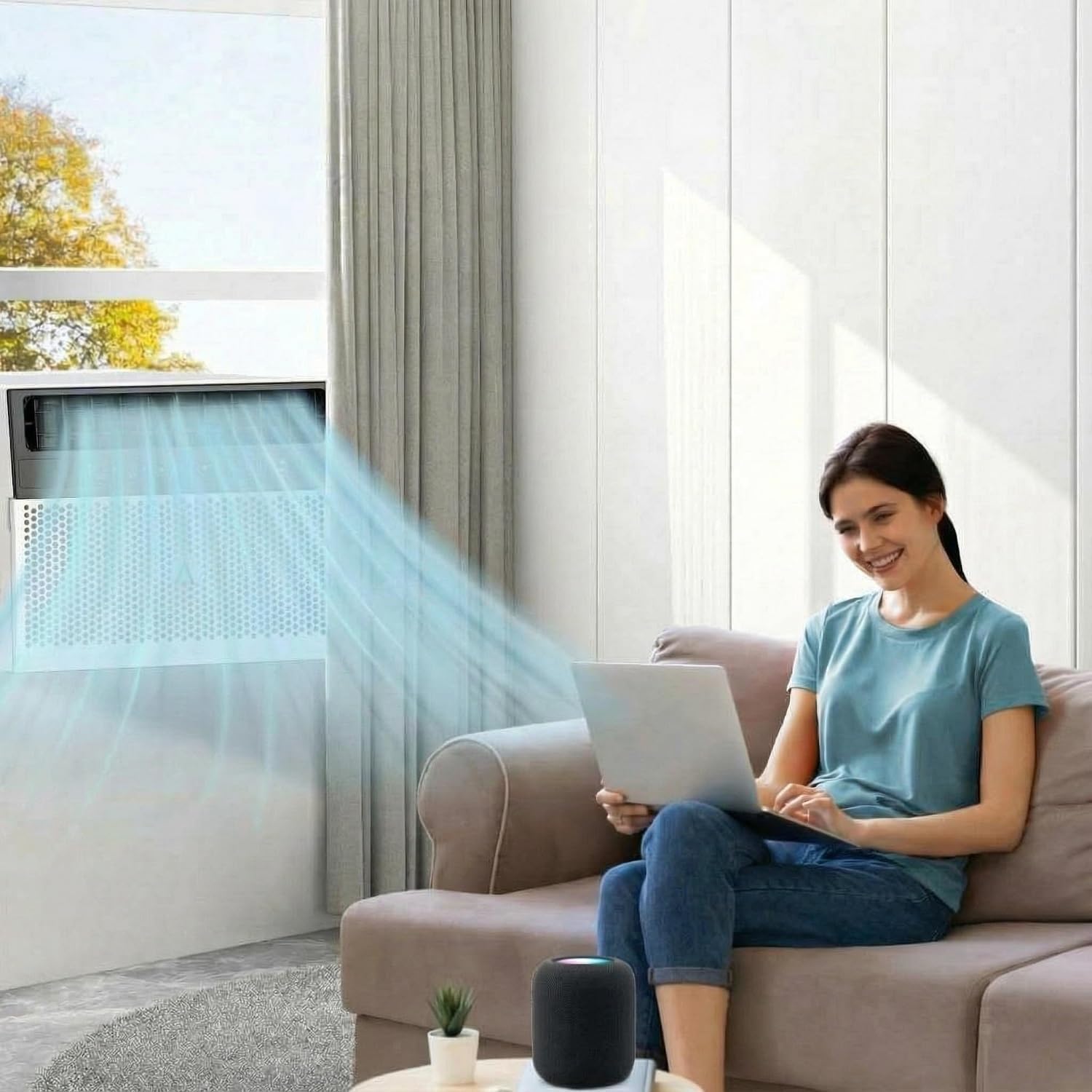 PioneerWorks U-Shaped Smart Inverter Window Air Conditioner 8000 BTU, Cools 370 Sq.Ft, Energy Star Certified, Ultra Quiet with Remote & App Control, 6 Modes, 24H Timer