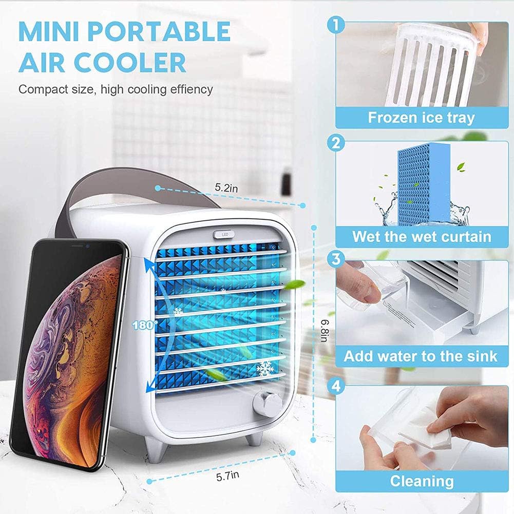 Portable Mini Air Cooler 3 in 1 Fast Cooling Mobile Conditioner Air Fan USB with Adjustable Speeds for Home Bedroom Office