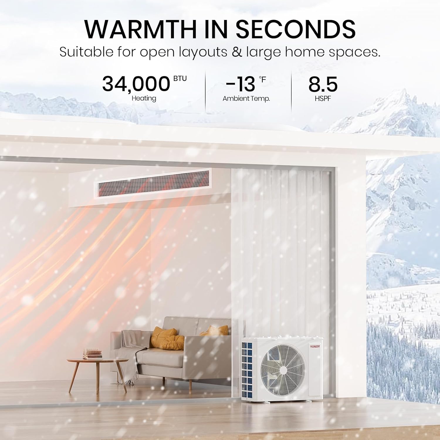 TOSOT 34,000 BTU Ducted Mini Split Air Conditioner, Concealed Ducted AC with Built-In Water Pump and Smart Wired Controller, 230V, Large Airflow for Light Commercial & Residential Use, Cosmo Series