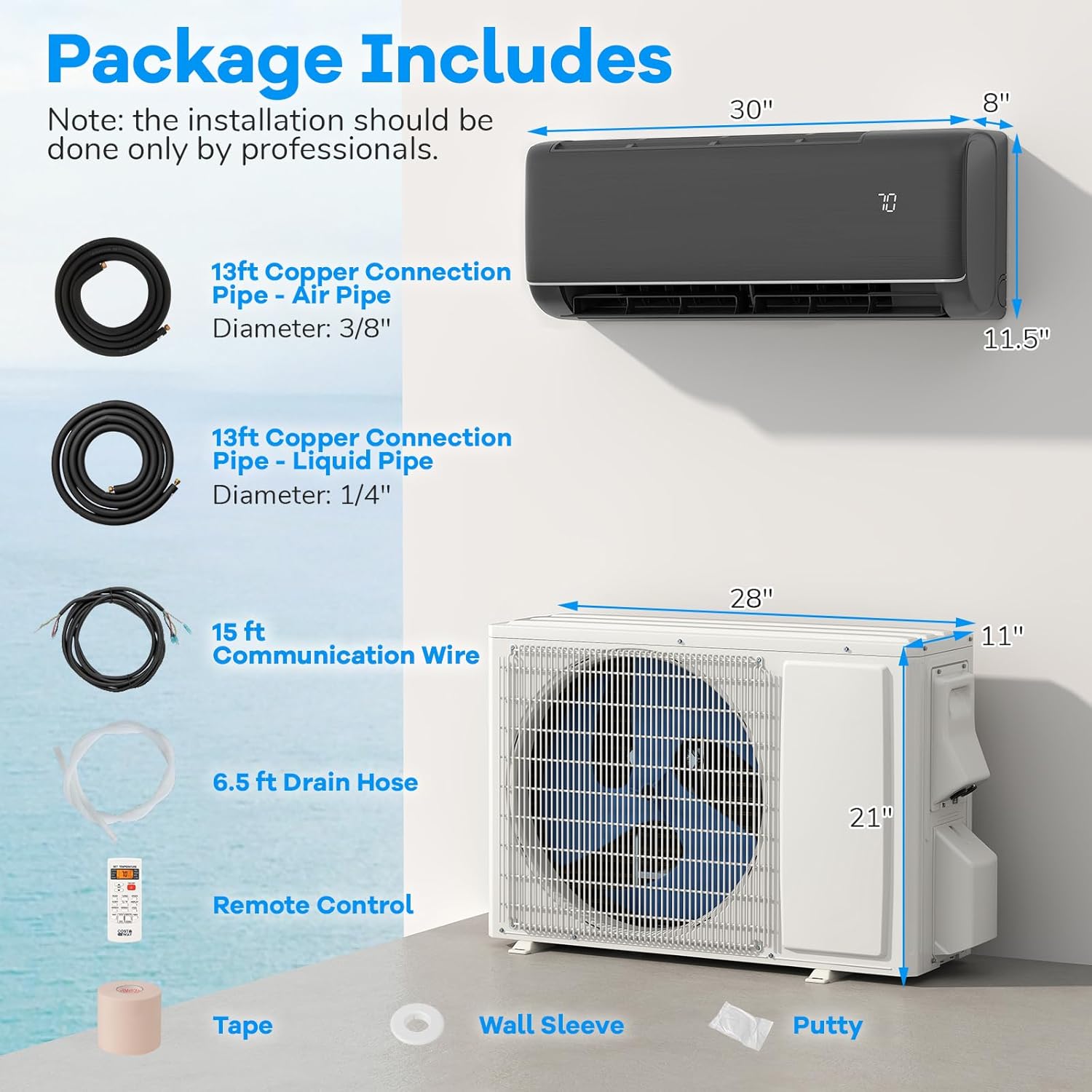 ARLIME 12000 BTU Mini Split Air Conditioner & Heater, WiFi Enabled 22 SEER2 115V Ductless Inverter AC Unit w/Complete Installation Kit, Works with Alexa, Cools Up to 750 Sq.Ft (Dark Grey,12000BTU)