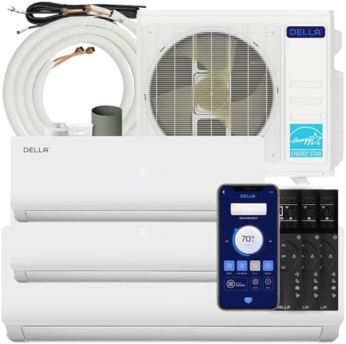 DELLA 28K BTU ODU Tri 3 Zone (9K 9K 18K BTU) Mini Split AC Works with Alexa and Wifi, Multi Zone Cools Up to 1800 Sq.Ft, 20 SEER2 208-230V, Energy Efficient, Pre-Charged Heat Pump, 16ft Kits