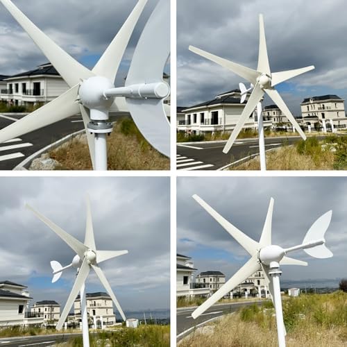 800W-1200W 5-Blade Wind Turbine Generator, 12V/24V/48V Horizontal Axis Wind Power System with MPPT Controller, Automatic Wind Direction Adjustment for Outdoor Use
