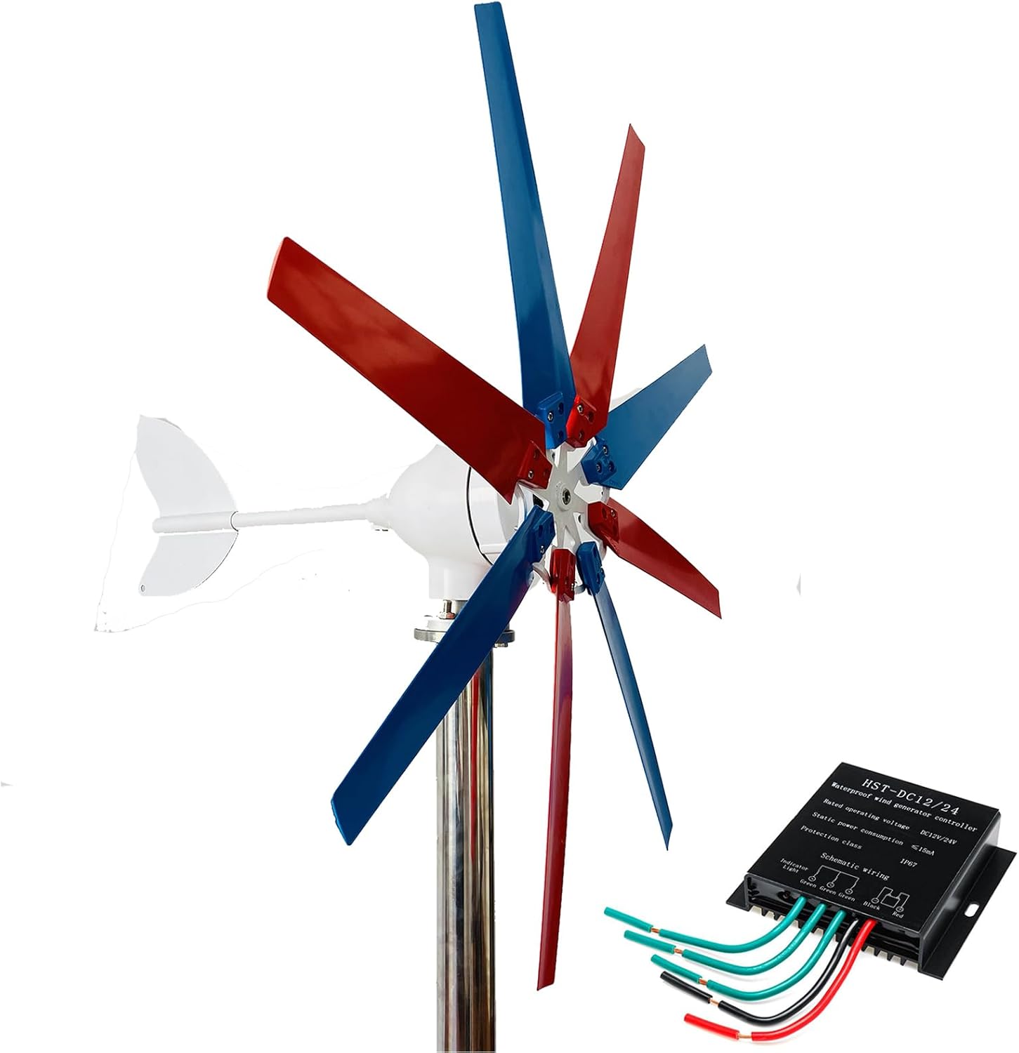 16000W No Noise Vertical Wind Turbine, 12V 24V 48Vwith Waterproof Charge Controller 8 Blades for Home Use Vertical Axis Wind Turbine