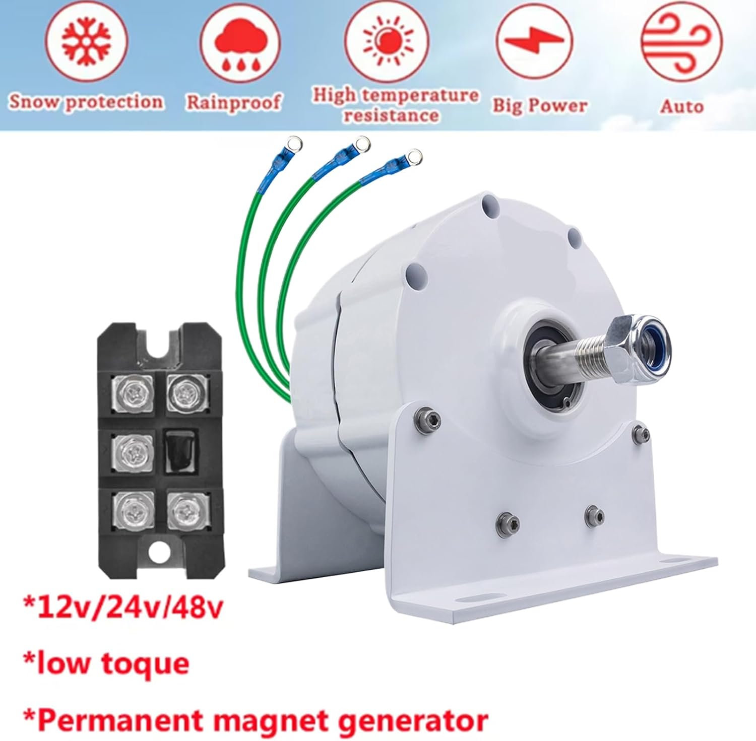 12v,3000W 3 Phase Gearless Permanent Magnet AC Alternator, 12V 24V 48V 220V Low RPM Free Energy Motor Low Noise for Water Wind Turbine Generator (With Rectifier)