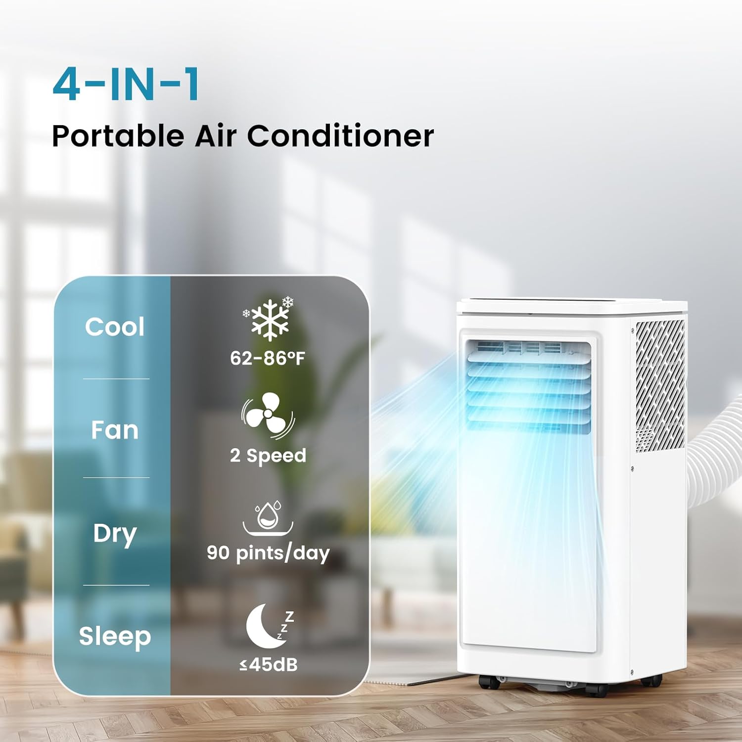 COWSAR 8000 BTU Portable Air Conditioners, Portable AC Cool up to 350 Sq.Ft, 4 Modes Room Air Conditioner with Remote/LED Display/24Hrs Timer/360° Wheels/Installation Kits, Ideal for Home/Office