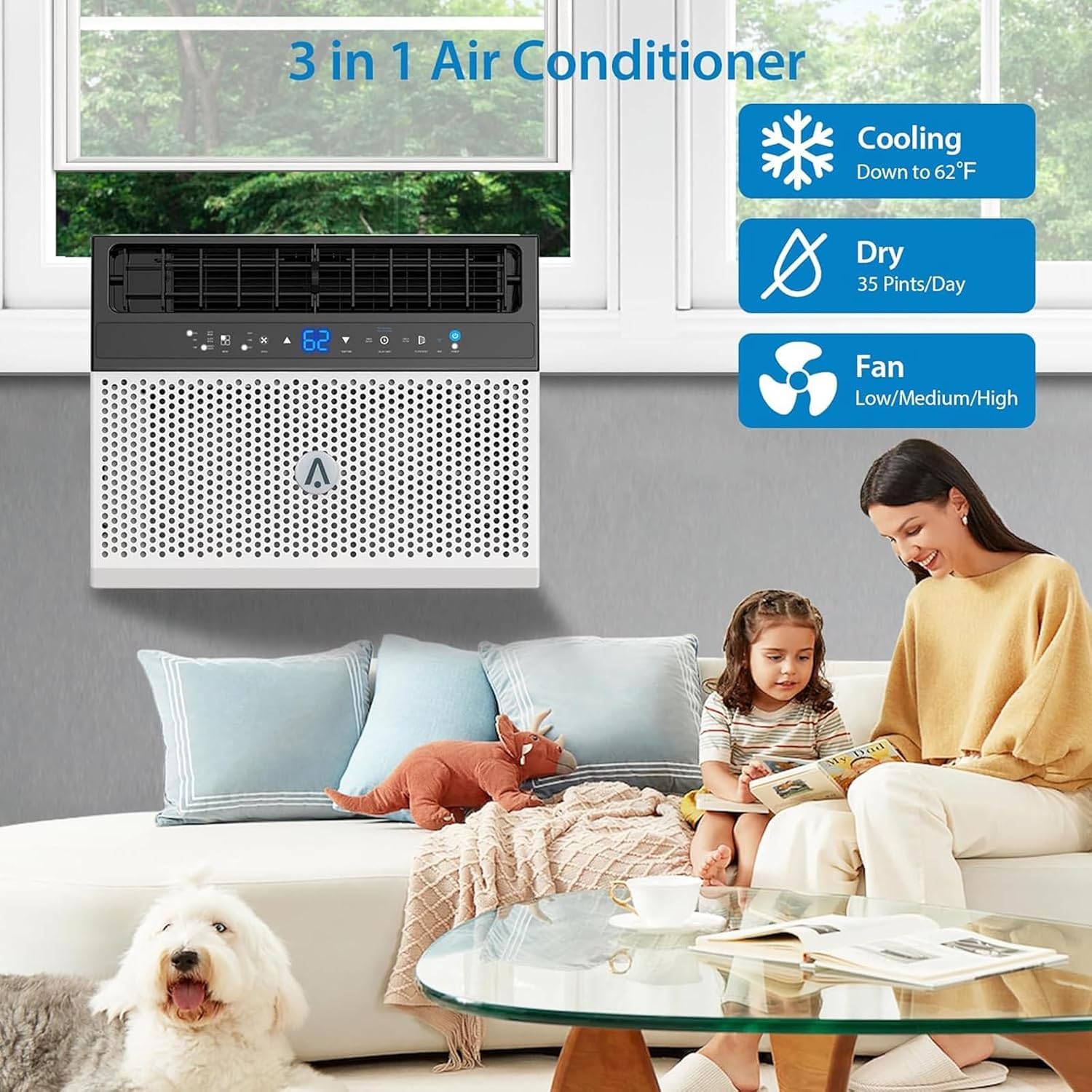U-Shaped Window Air Conditioner, 8,000 BTU Portable Air Conditioners with Remote Control, Washable Filter, Ultra Quiet, Energy Efficient, Cools Up to 370 Sq Ft, White