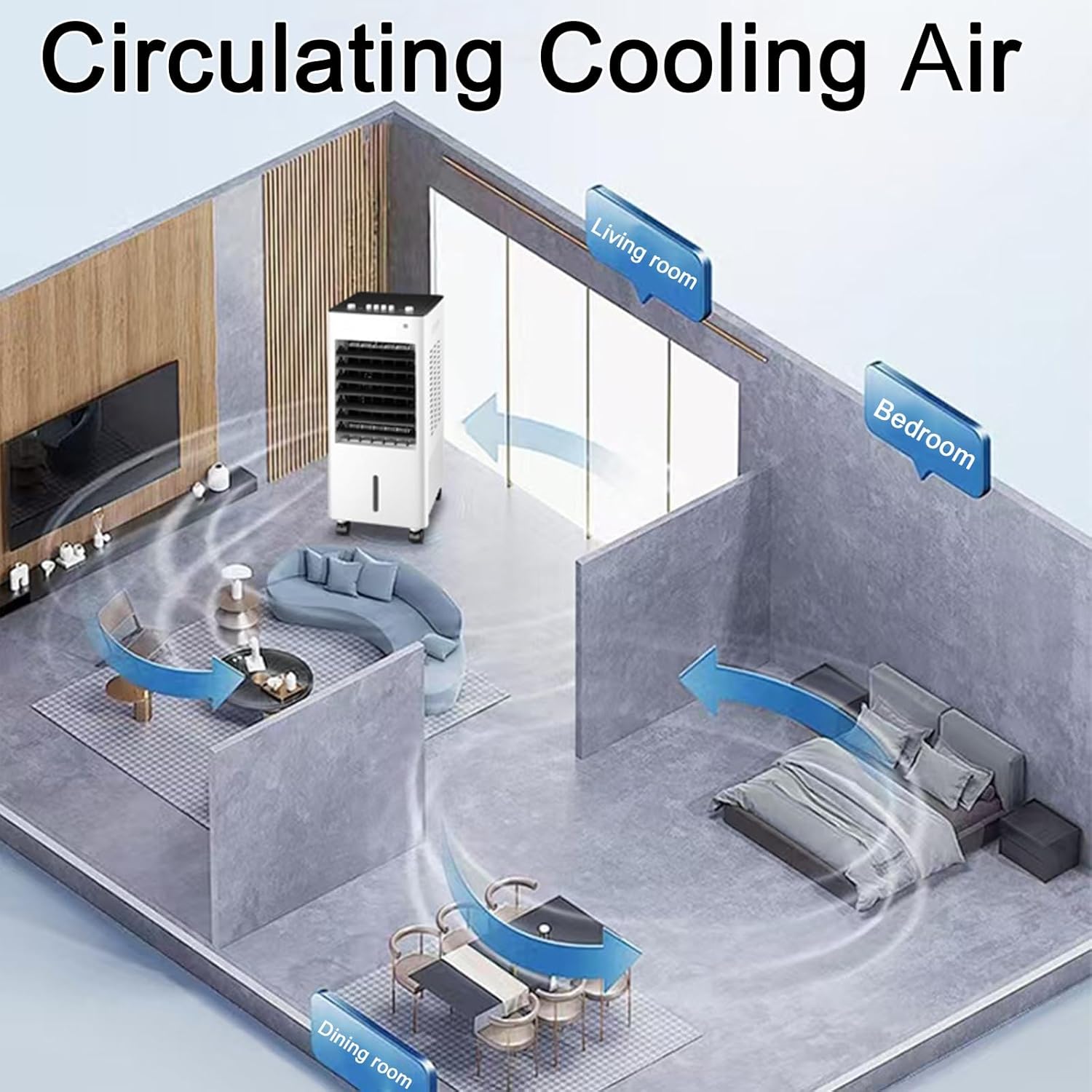 Evaporative Air Cooler, 3-in-1 Indoor Swamp Cooler Air Conditioner with 8 L/2.1 Gal Water Tank, 3 Speed 36 dB, 2 Ice Packs, 90° Oscillation, for Indoor, Bedroom(White)