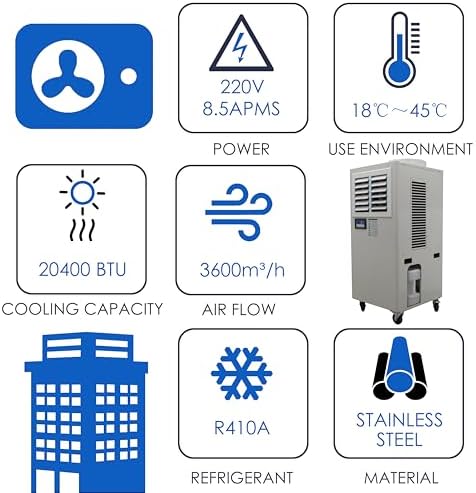 Portable Air Conditioner 20,400 BTU Industrial Spot Cooler Air Conditioner 3600m³/h Mobile Outdoor Indoor Cooling Aircon Louver Type 220V 1820W