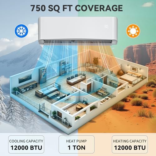 YITAHOME 22 SEER2 12000 BTU Mini Split Air Conditioner Heat Pump System, WiFi Enabled 115V Inverter Ductless AC Cool Up to 750 Sq. Ft with Installation Kit, Pre-Charged Condenser, 1 Ton
