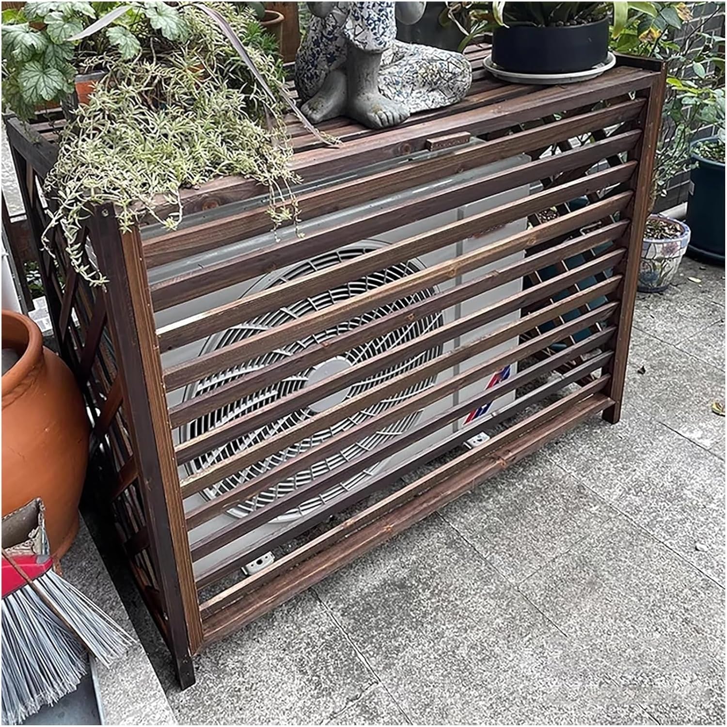 Outdoor Air Conditioner Unit Flower Stand Fence Screen to Hide Air Conditioner, Wooden Privacy Screen Decorative, Pool Equipment Trash Can Enclosure Ac Fence for Outside Unit(105x47x100cm)