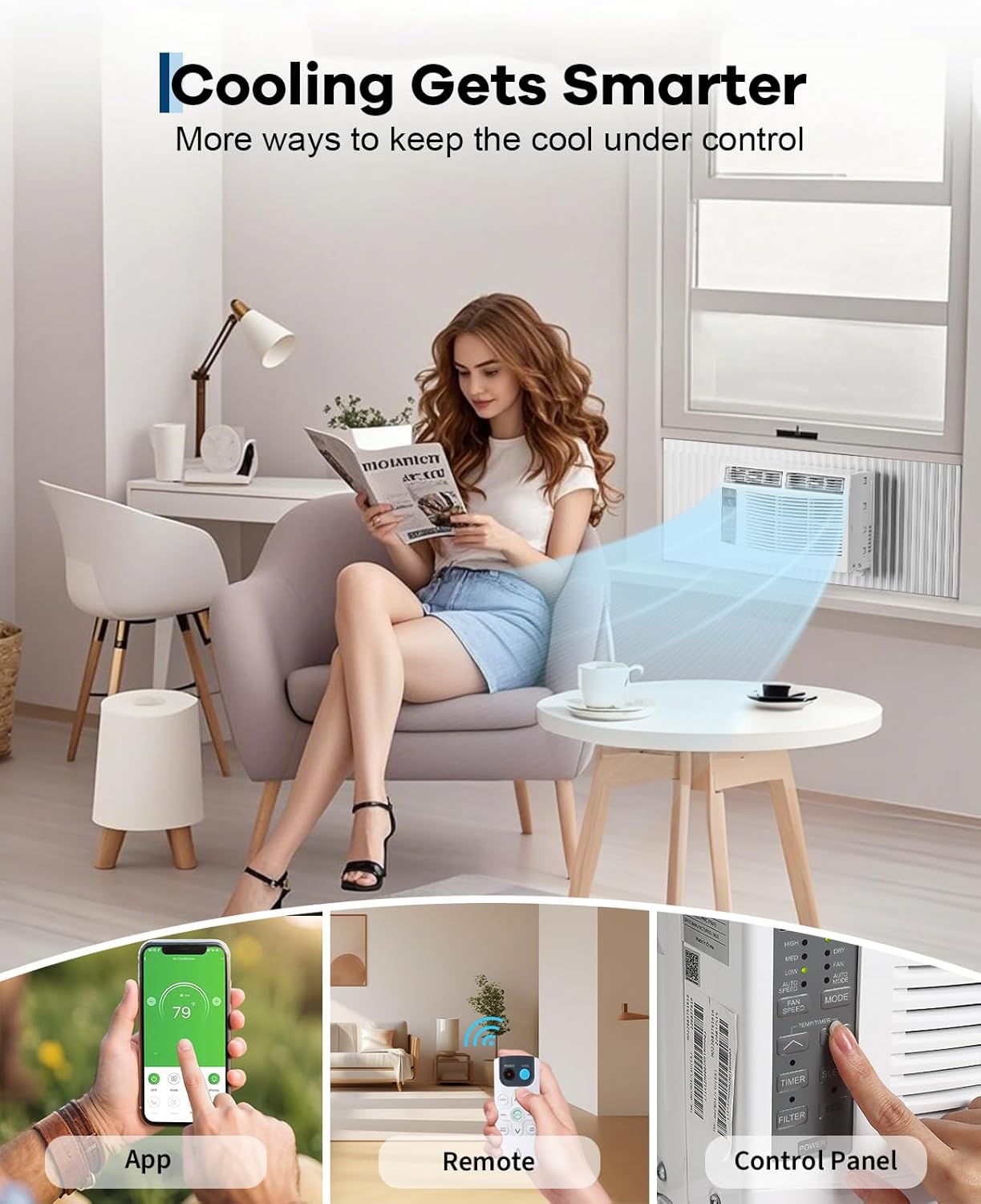 6000 BTUs Window Air Conditioner, Smart Window Air Conditioner Unit Cooling for 250 Sq.Ft, Remote & App Control, Quiet 50dB, Includes Window Kit, 115V/60Hz, White