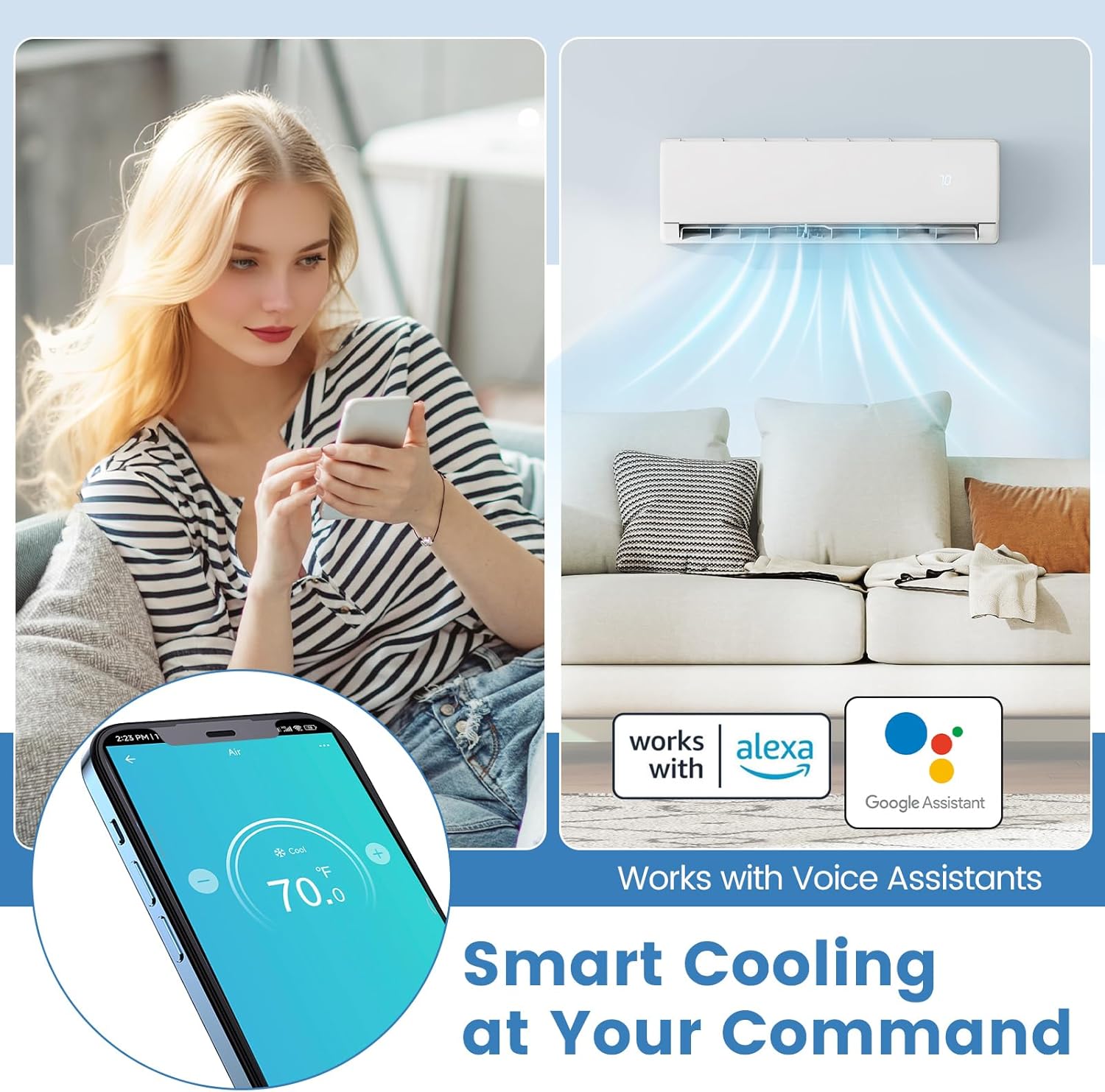 ARLIME 11500 BTU Mini Split AC, Wifi Enabled Air Conditioner with Inverter & Heat Pump, Works with Alexa, Energy-saving Quiet Ductless Wall AC Unit with Installation Kit, 17 SEER2 (11500BTU 115V)