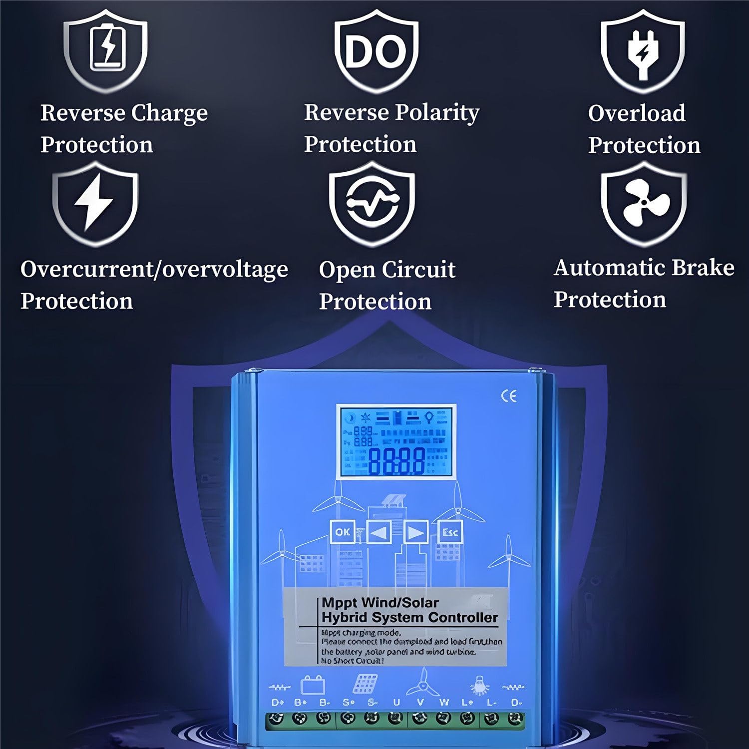 16000W Wind and Solar Charge Controller,Wind Solar Turbine Generator Controller,with LCD Display and Dump Load,Wind Solar Hybrid Charge Controller, for Home, Boat, Street Light 12V