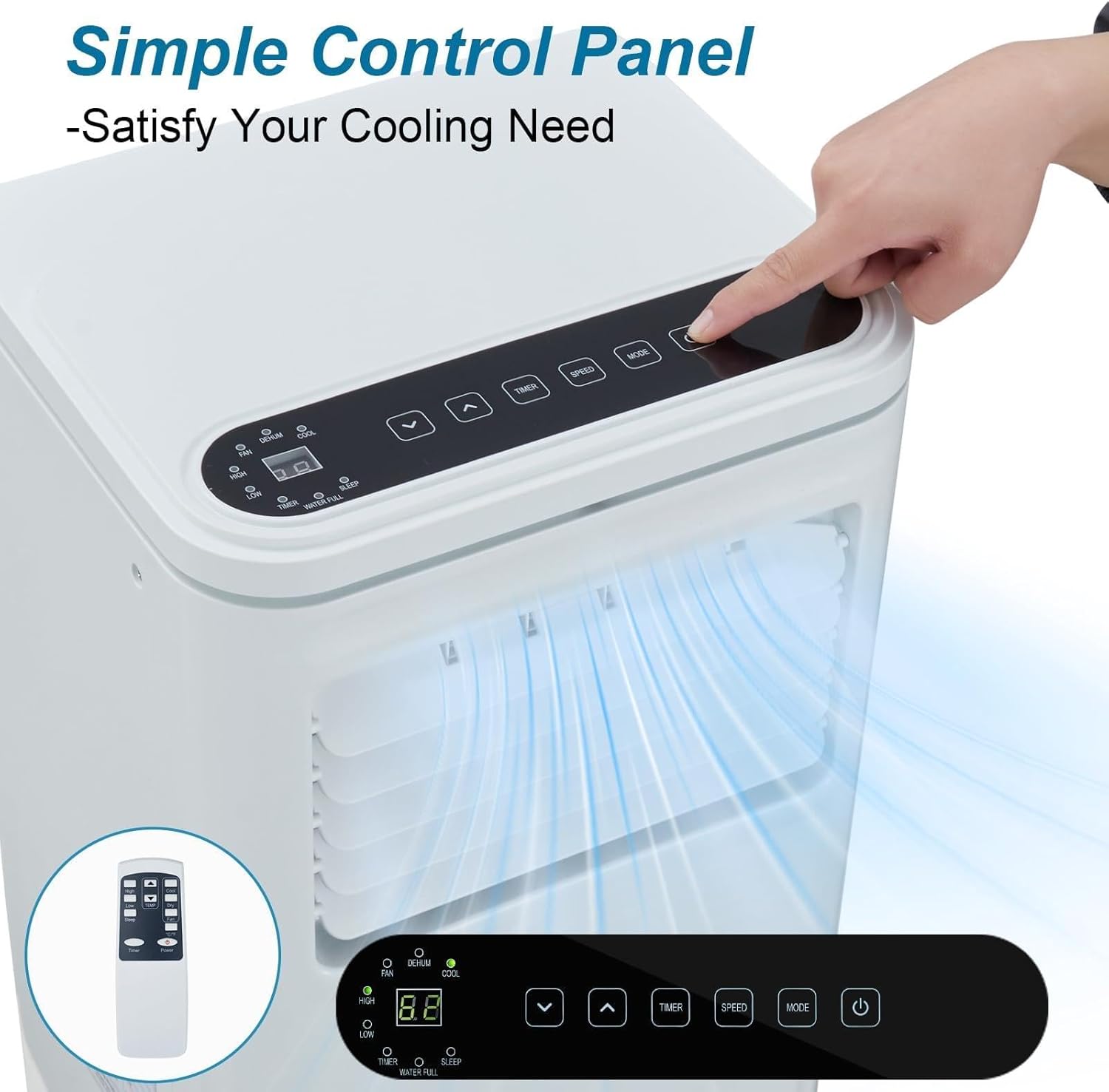 10,000 BTU Portable Air Conditioner, 3-in-1 Quiet Cooling AC Unit with Built-in Dehumidifier & Fan Modes for Room Up to 450 Sq.Ft, Remote, 24 Hour Timer, Installation Kit, White