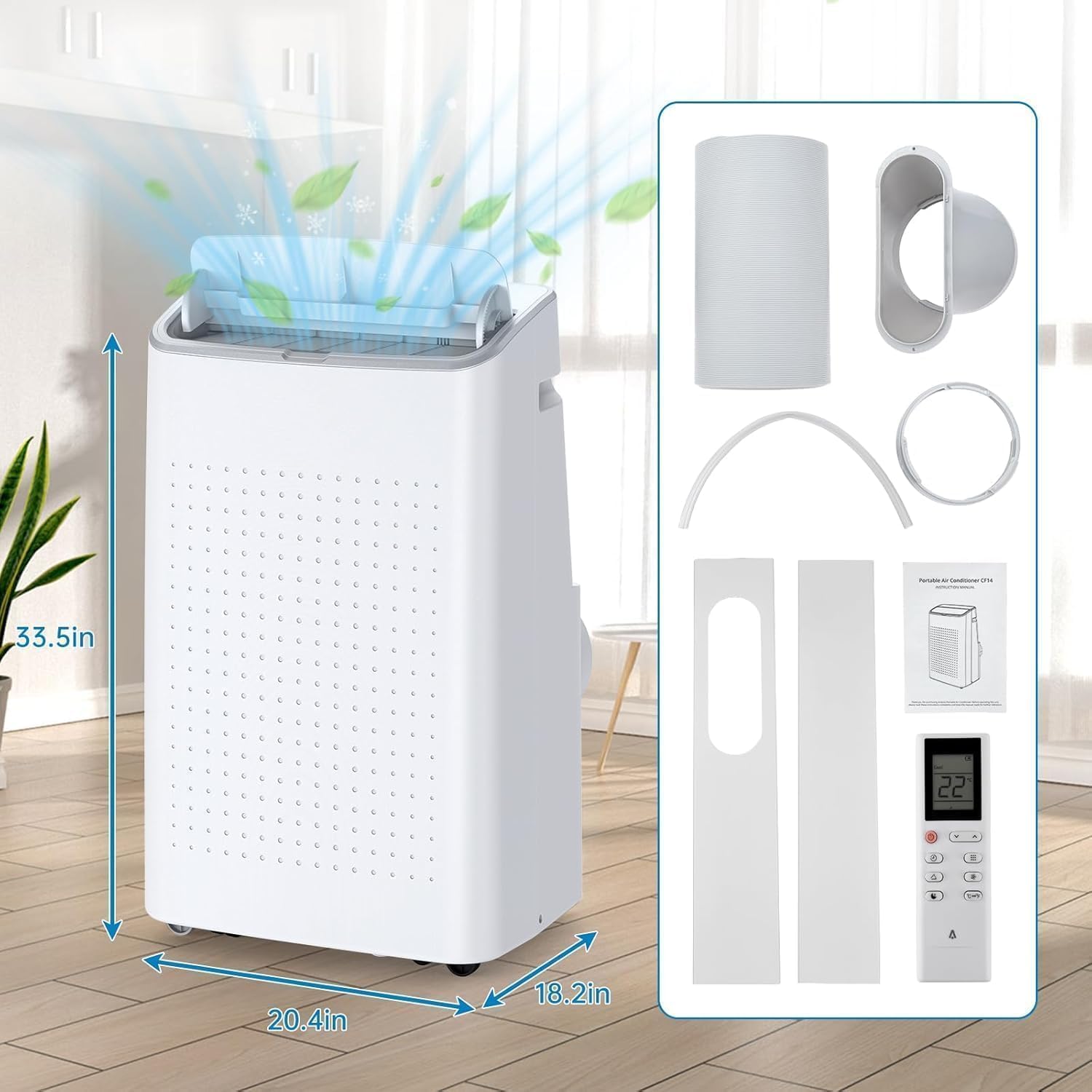 14,000 BTU Portable Air Conditioner for 750 Sq.Ft - Drainage-Free 3 in-1 w/Cool, Dehumidifier & Fan, 50dB Quiet & No Tools Window Kit for Bedroom/Apartment/Office