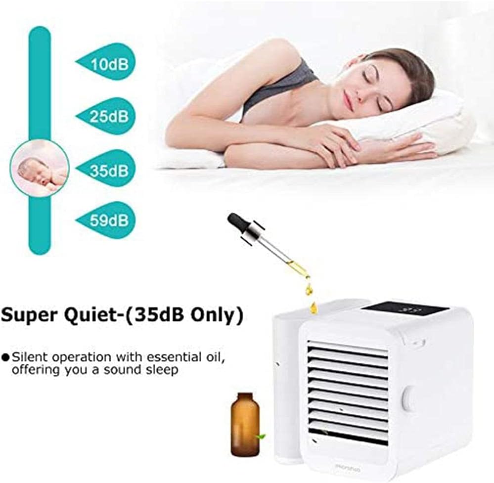 Portable Air Conditioner Fan, 3 In 1 Mini Air Conditioner Water Cooling Fan Touch Screen Timing Artic Cooler Humidifier Bladeless Fan-White