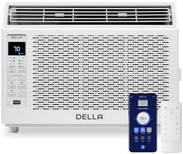 DELLA 6000 BTU Energy Saving Window Air Conditioner, Cools Up to 250 Sq. Ft, Work with Alexa, GEO Location, AC Unit with WIFI Smart Controls, Remote, Dehumidifier, Fan, Reusable Filter, Easy Install