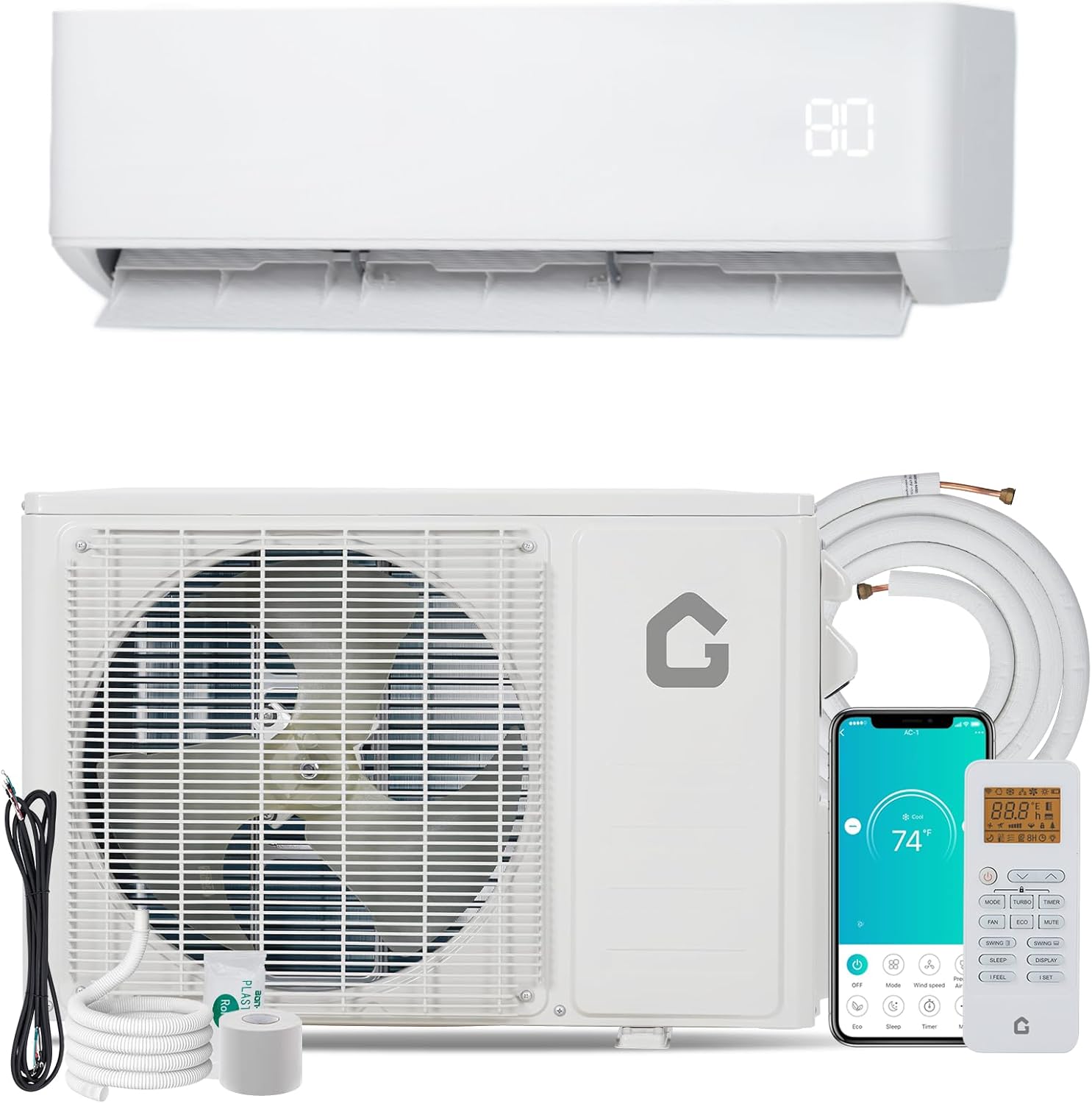 GarveeHome 24000BTU Mini Split Air Conditioner& Heater, 23 SEER2 208-230V Wall-Mounted Ductless AC Unit Cools Rooms Up to 1500 Sq. Ft, Efficient Inverter AC with Heat Pump & Installation Kit
