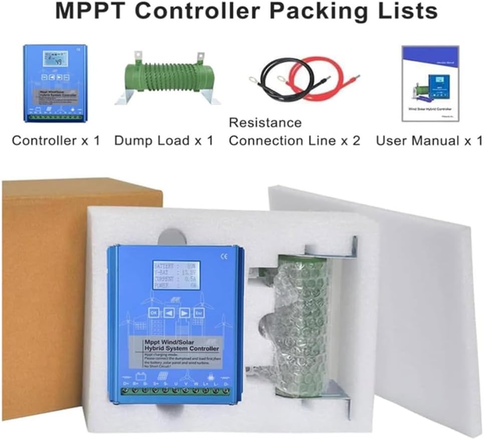 24V,HYZHANHONG Advanced Wind Solar Hybrid Controller, with LCD Screen Shows Battery Status, Suitable for RV, Cabin, Remote Area 1500W-12V