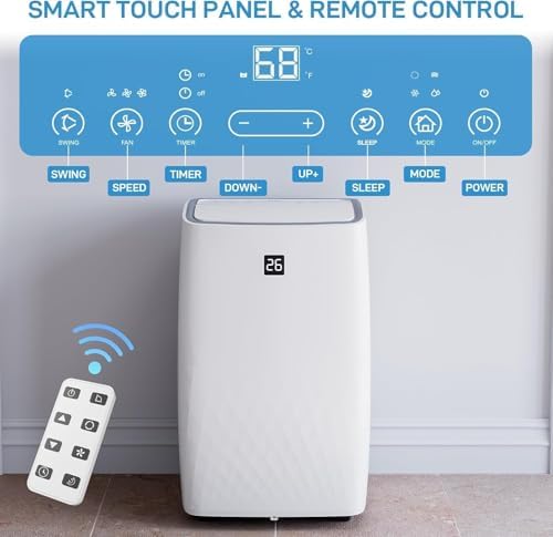 Portable Air Conditioners, 12000 BTU Portable AC for Rooms Up to 550 Sq.Ft. 3-In-1 AC with Fast Cooling, Dehumidifier & Three Speed Fan, 24H Timer/Remote Control/Quiet, White LED Control Panel