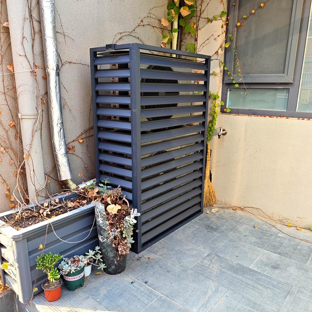 Air Conditioner Cover For Outside Unit Aluminum Air Conditioner Fence Screen Rack Air Conditioner Flower Stand For Garden Patio Waterproof Brown White Grey (Color : Brown, Size : 1