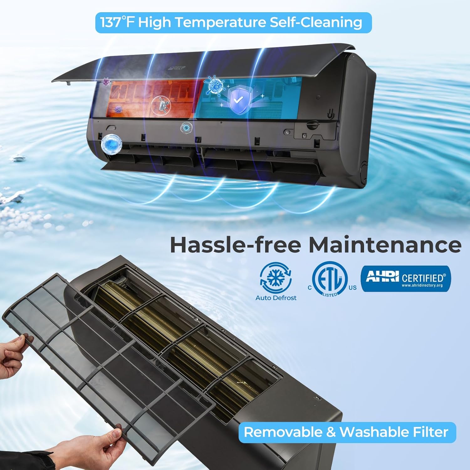 SIMOE 12,000 BTU Mini Split AC/Heating System, Works with Alexa and Wifi, Ductless Air Conditioner Cool Up to 750 Sq.Ft, 22 SEER2, Inverter Wall AC Unit with Pre-Charged Heat Pump & Installation Kits