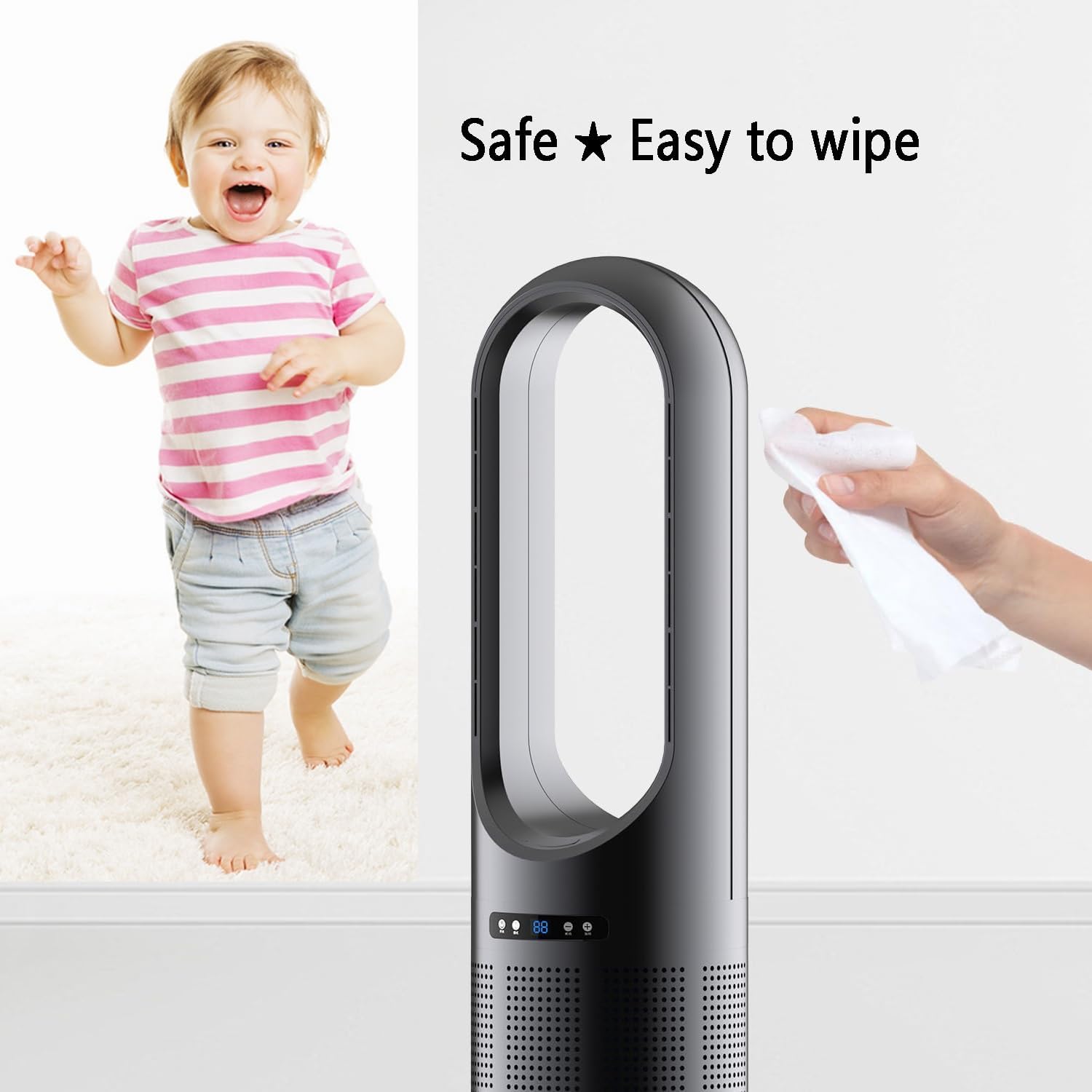 Bladeless Tower Fan, Oscillating Fan, Portable Fan, Easy to Clean, Standing Floor Fan for Bedroom, Home, Offic; Air Circulation for Comfort and Convenience All Year Round(Gray)