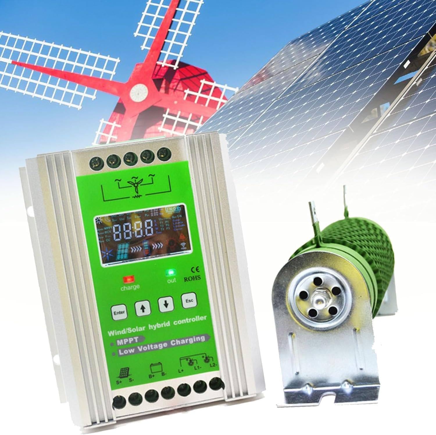Hybrid Controller,12v/24v/48v Regulator Mppt Wind Solar Hybrid Boost Controller,Turbine Generator,with LCD Display 24V-3000W