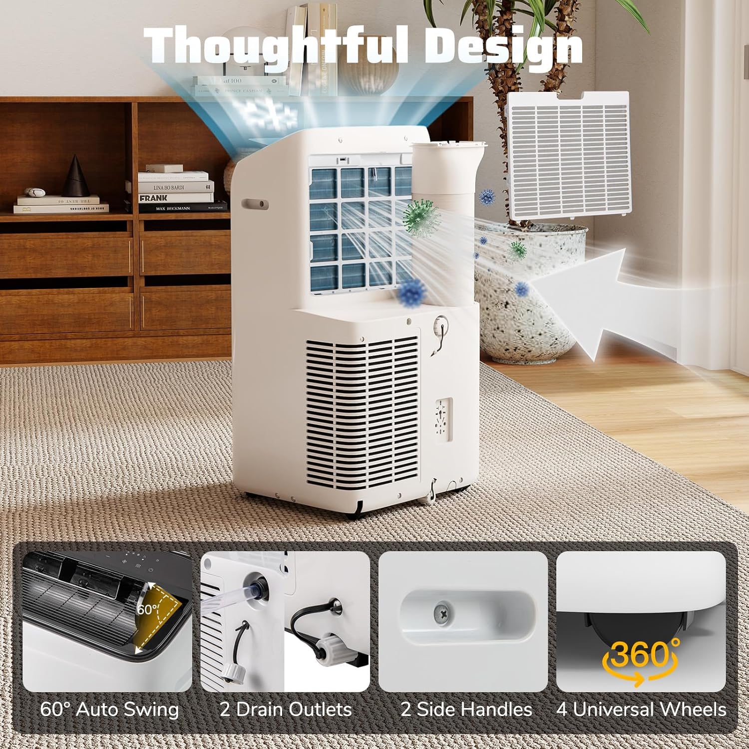 COSTWAY 14000 BTU Inverter Portable Air Conditioner, 3 in 1 Wifi Enabled Energy-saving AC Unit w/Fan & Dehumidifier for 650 Sq. Ft Rooms, Sleep Mode, 24H Timer, Remote Control & Window Kit (14000 BTU)