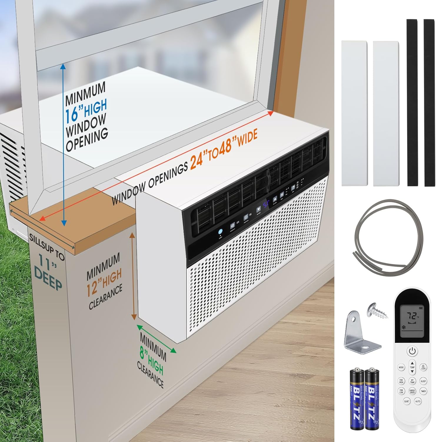 R.W.FLAME Window Air Conditioner 10,000 BTU, 6 in 1 U Shaped Window AC unit with Remote Control, Fast Cooling Up to 450 Sq.Ft. Thermostat Control/Timmer/Energy Saving,White