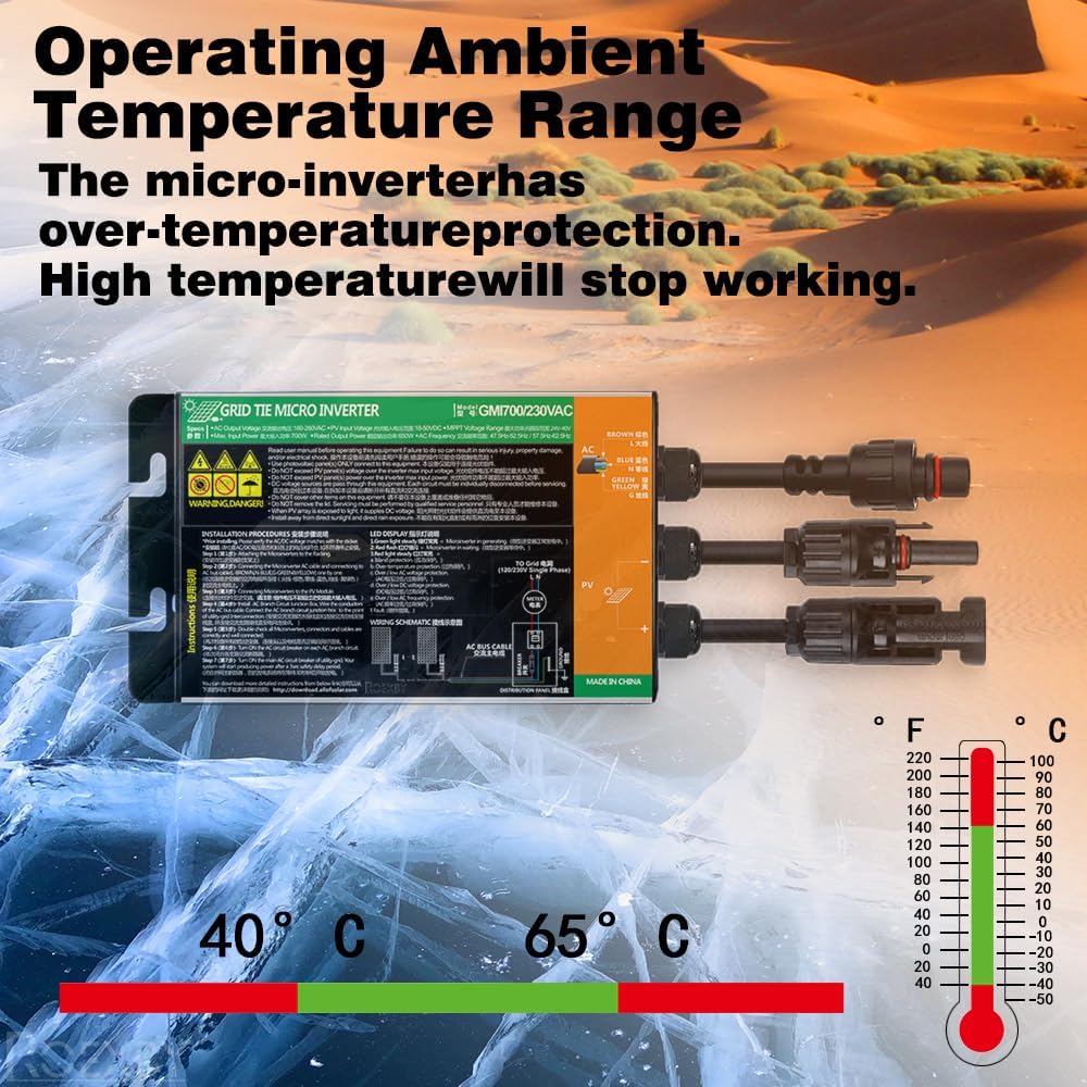 High-Efficiency Grid Tie Solar Inverter with MPPT Technology, 110V Output, for 24V 36V Solar Panel,Versatile 350W/500W/700W, Ideal for Outdoor Active (500, Watts) (700, Watts)