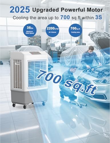 Large Swamp Cooler Air Conditioner, 2200CFM Evaporative Air Cooler, 7H Timer & 8 Gal Water Tank, 100°Oscillation, 3 Speeds & 3 Ice Boxes,Remote, Portable Air Conditioner for Garage, Large