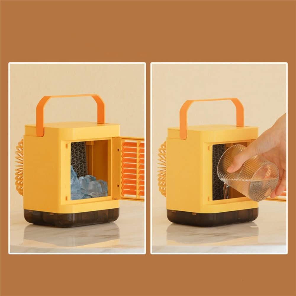 Portable Air Conditioner, Evaporative Air Cooler, Small Cooling Fan, 3 Speeds, 2000mAh Battery Powered & USB Rechargeable Mini Air Conditioner for Room Camping Car Office (Color : Yellow)