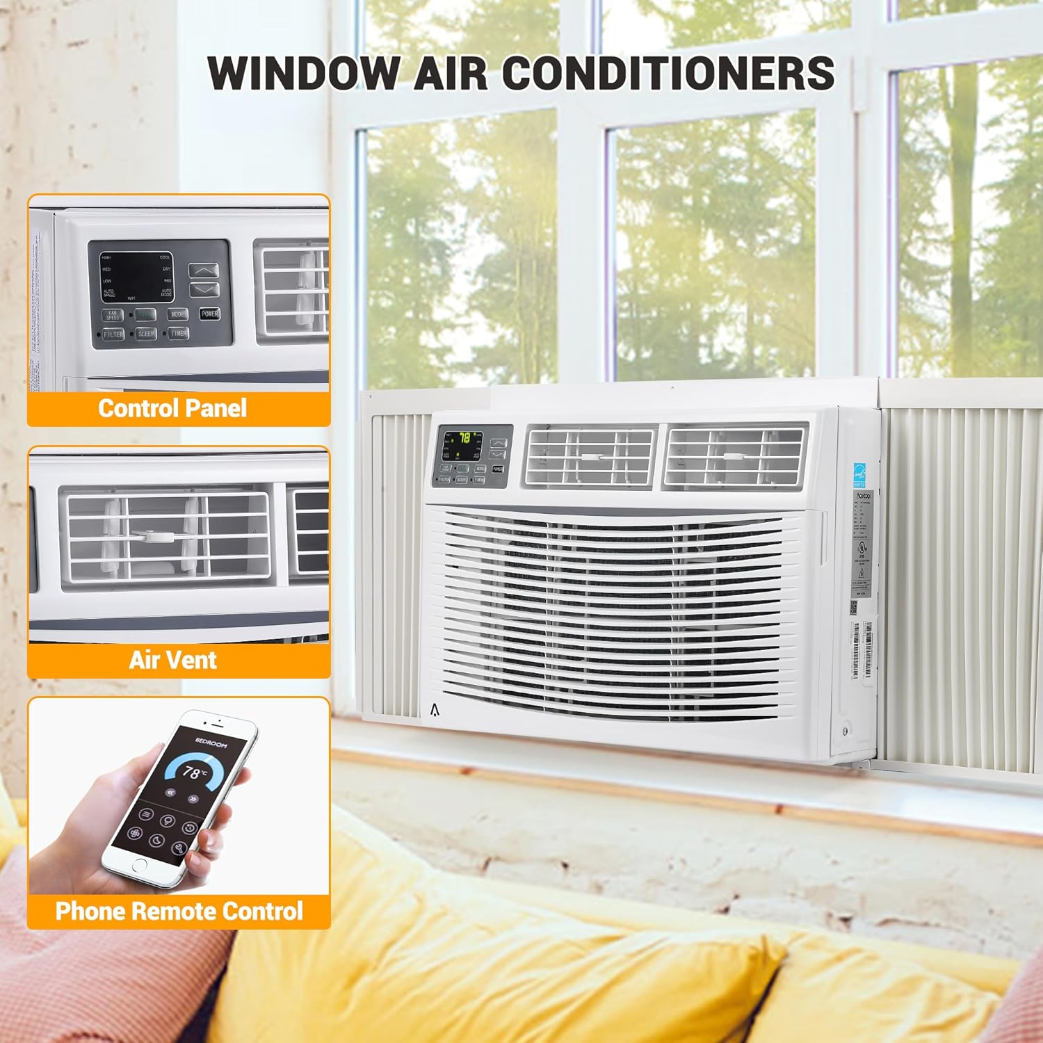 10,000 BTU Window Air Conditioner, Smart WIFI Control for 450 sq. ft. Room, Silent Window Air Conditioner Unit with Cooling/Fan/Dry Mode, Bedroom/Apartment/Dormitory