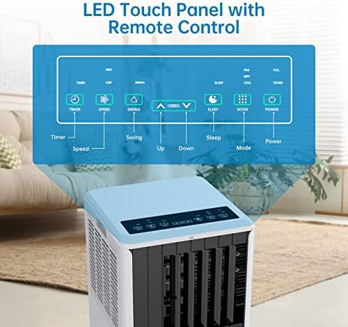 8,000 BTUs Portable Air Conditioner - 3-in-1 AC Unit Cools 350 Sq.Ft, 50dB Ultra Quiet, with Dehumidifier, Fan, Cool, 24-Hour Timer Mode, Window Kit & Remote, Black