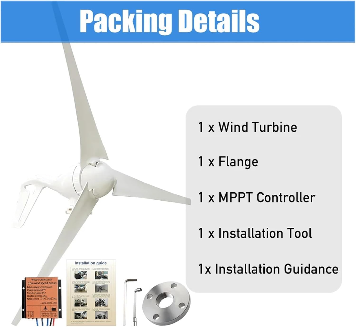 1000w Horizontal Wind Turbine High Efficiency Windmill 12v 24v Wind Energy Generators Electric Generator Home Appliance Camping Industrial Energy(5 Blades,12V_Wind Turbine ONLY)