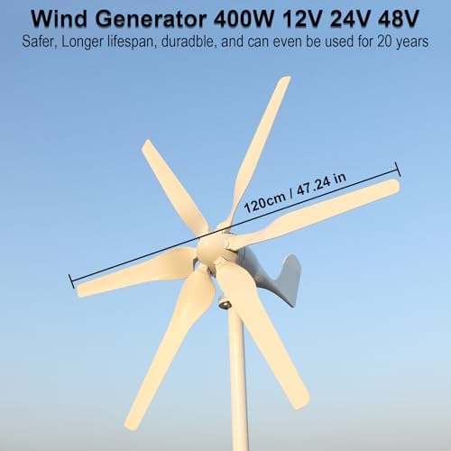 400W 24V Wind Turbine Generator - 6-Blade Design with MPPT Charge Controller for RVs & Off-Grid Solar Wind Systems, Efficient Renewable Energy Source for Sustainable Living