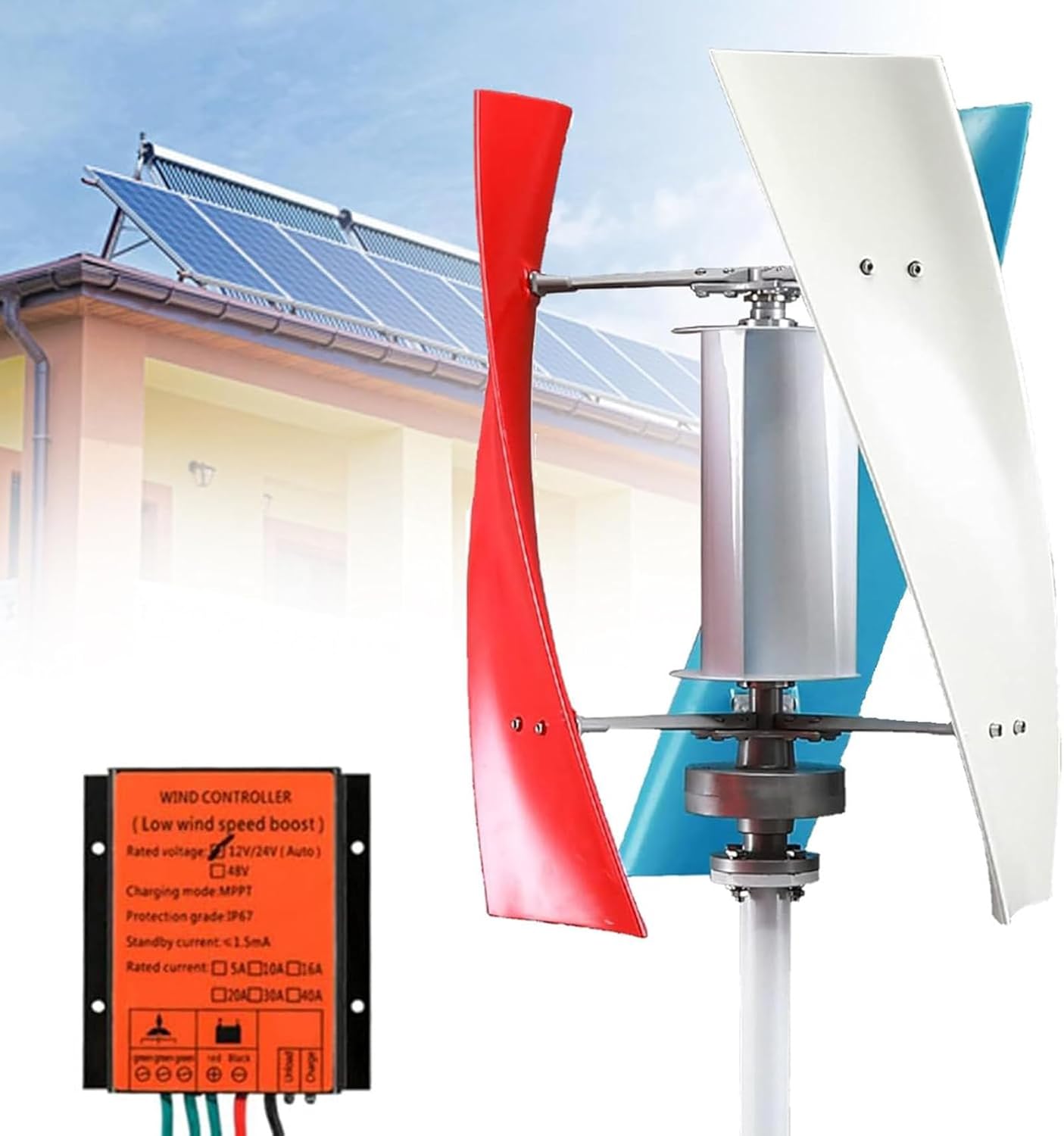 3000W Vertical Wind Turbine Generator 12V/24V/48V with 3 Blades & Controller for Boats, Homes, Gazebos & Chalets,Low Noise 24V