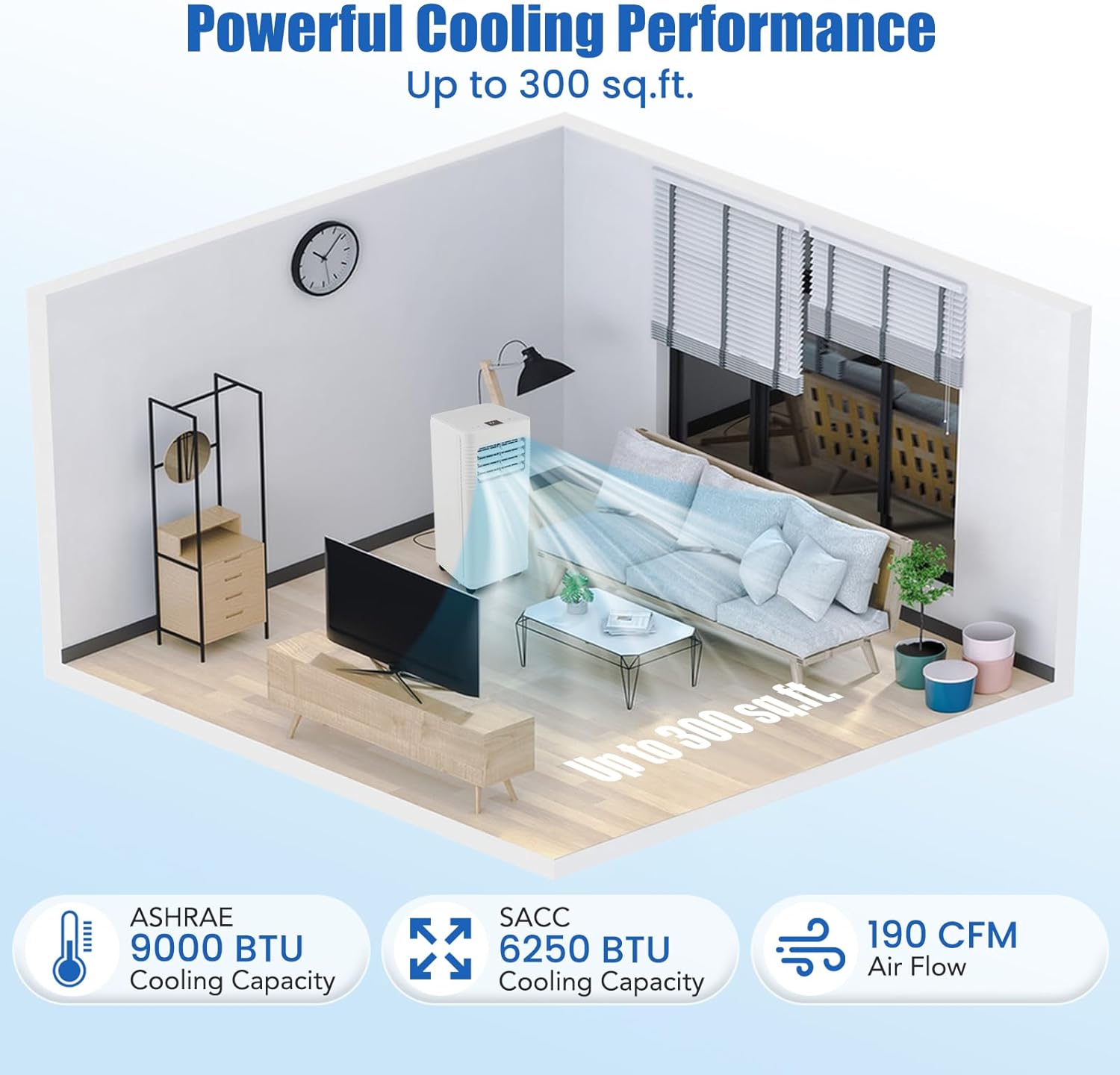 COSTWAY Portable Air Conditioner, 9000 BTU Air Conditioner with Fan & Dehumidifier, 24H Timer & Remote Control, Window Installation Kit, AC Unit Cools Rooms up to 300 Sq.Ft (9000 BTU)