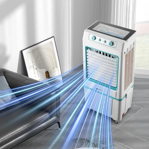 Portable Swamp Cooler, 3-in-1 Evaporative Air Conditioner with Auto Oscillation & Humidifier, Ideal for Indoor/Outdoor Use in Patios, Garages, Black, 110cm/43in