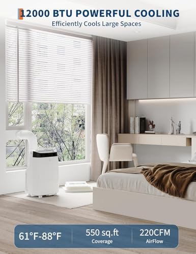 Portable Room Air Conditioner 12,000 BTU - Standing AC Unit with Fan/Dehumidifier/Sleep Mode/Remote Control/24H Timer/Installation Kit Cooling Up to 550sq.ft Rooms