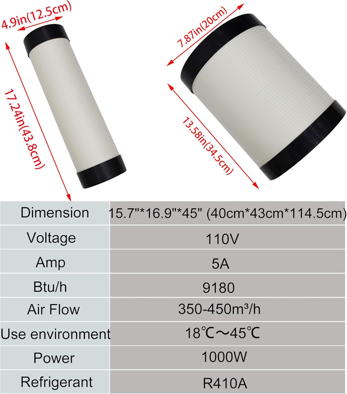 Industrial Air Conditioner 9180 BTU/h Outdoor Indoor Spot Mobile Air Cooler 350-450m³/h Commercial Aircon 110V 1000W