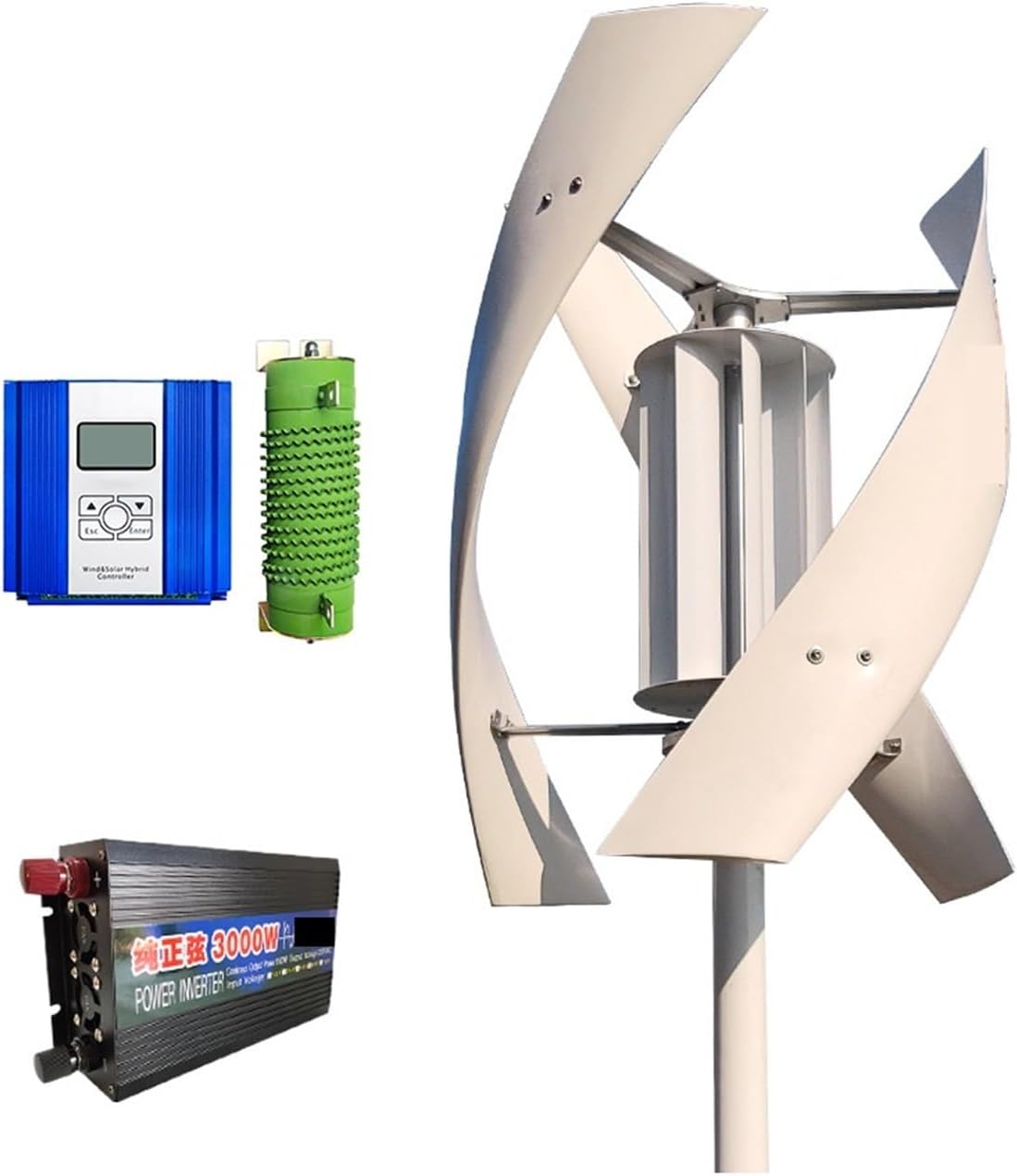 Wind Turbine Generator Kit 3KW Vertical Axis Wind Turbine Household Wind Turbine Low Speed Low Noise Industrial Energy(with Off Grid System,48V_3000W)
