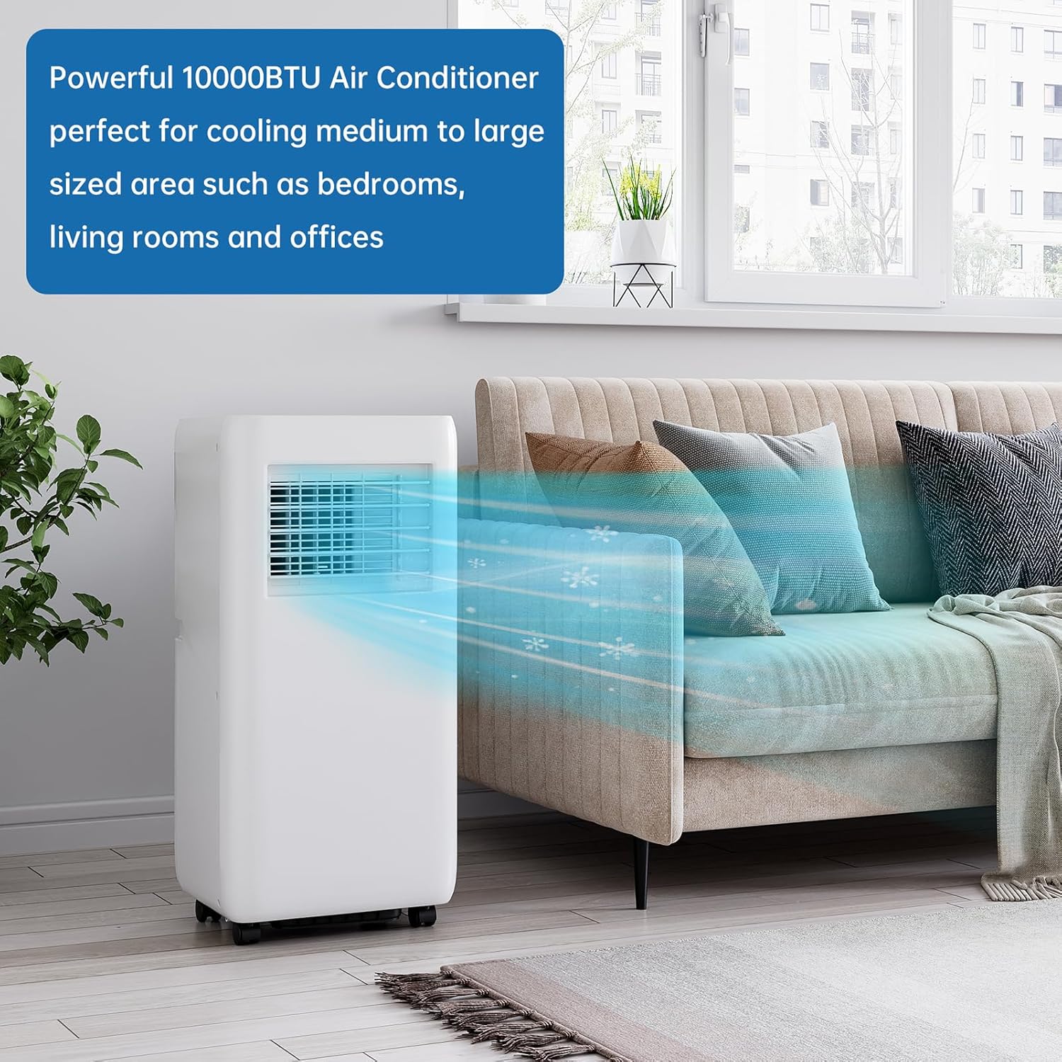 10000 BTU Portable Air Conditioners,4 In 1 AC Unit Cools 450 Sq Ft Fast with Remote,24H Timer,Ultra Quiet,Window Kit Included for Office Dorm White