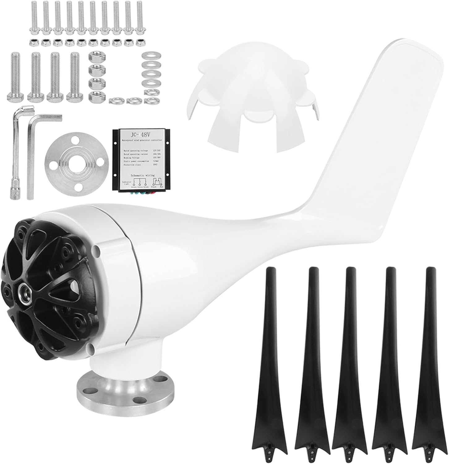 Jeanoko 100W 5 Vane/Wing Wind Kit Power Supply for Patio Huts Blue Plastic Material (Black #16)