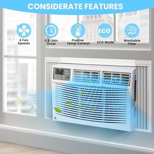 GarveeLife 10000 BTU Window Air Conditioner with WiFi, Energy Saving Window AC Unit with Remote, Timer Function & Easy Install Kit, for Rooms up to 450 Square Feet, 115V/60Hz, White