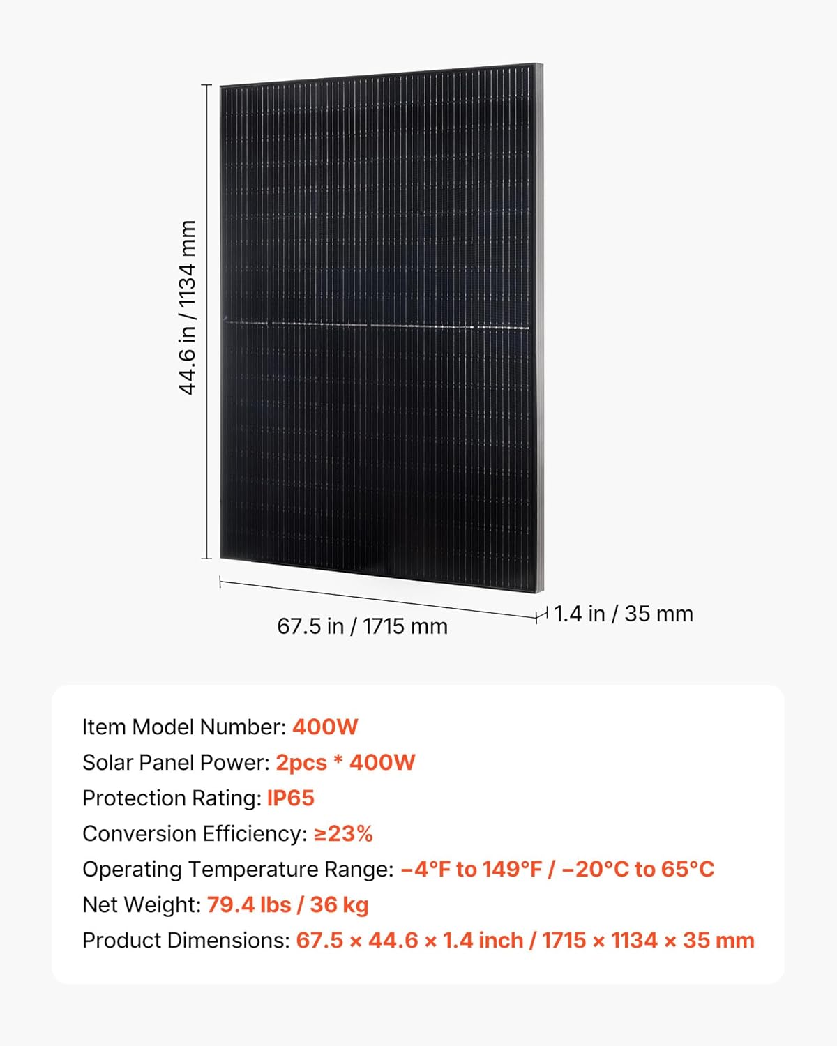 VEVOR 2PCS 400W Monocrystalline Solar Panels, 23% High-Efficiency Mono PV Module with Stable MC4 Output & Aluminum Frame, IP65 Waterproof Solar Panel for Car Boat RV Flat Rooftop Off-Grid Applications