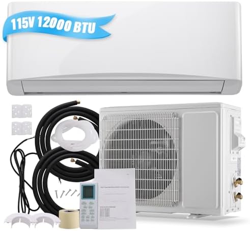 12000 BTU Mini Split Air Conditioner/Heater with Heat Pump 17 SEER2 115V Split AC Unit, Max Coverage Area Up to 750 Sq. Ft, Remote Control, Multiple Modes White